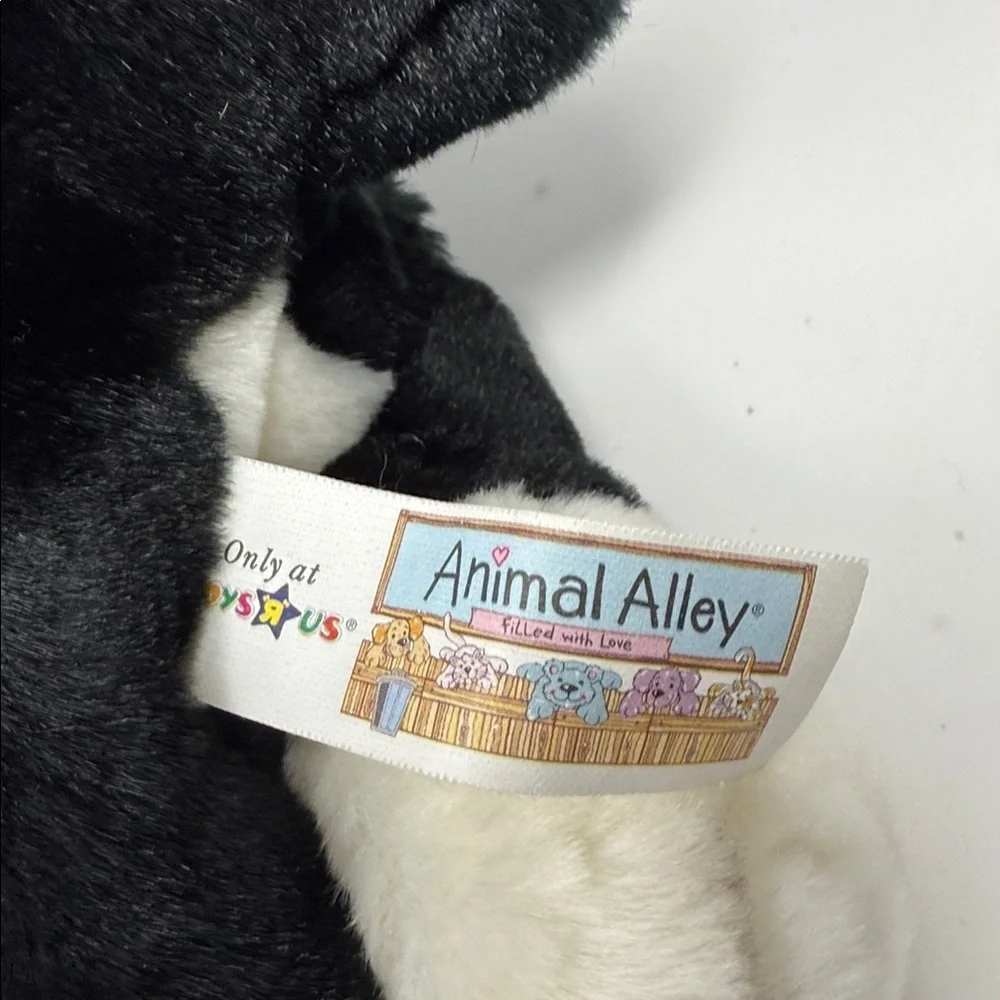 Animal Alley 13” long Plush Black & White Bulldog Stuffed Animal Toy - Kids